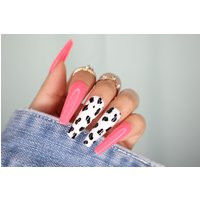 Cow Print Press On Nails | Gel Acrylic Nails Crystal Elegant Luxury Bride Bling | Etsy (US)