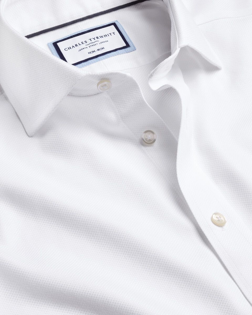 Spread Collar Non-Iron Mayfair Weave Shirt - White | Charles Tyrwhitt