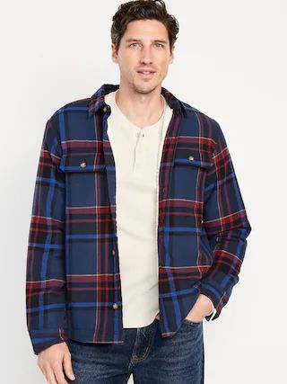 Sherpa-Lined Flannel Shacket for Men | Old Navy (US)