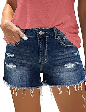 luvamia Women's Mid Rise Ripped Denim Shorts Frayed Raw Hem Casual Jeans Shorts | Amazon (US)