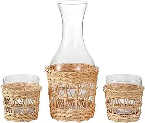 EVEREST GLOBAL Exquisite Bedside Glass Carafe with cups, Glass for Room Decor with Traditional Ha... | Amazon (US)
