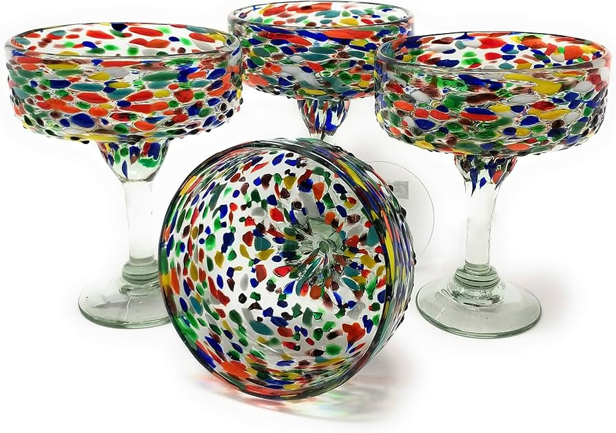 Dos Sueños Mexican Hand Blown Glass – Set of 4 Hand Blown Margarita Glasses Confetti Rock (16 ... | Amazon (US)