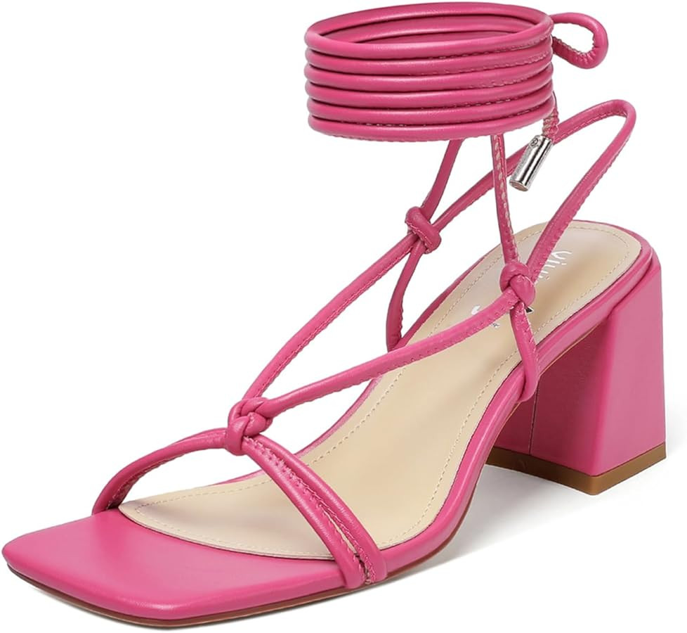 vivianly Women's Lace Up Chunky Heel Sandals Strappy Straps Ankle Wrap Heels | Amazon (US)