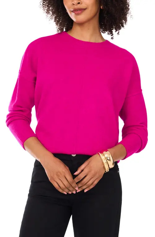 Vince Camuto Exposed Seam Crewneck Sweater in Magenta at Nordstrom, Size Medium | Nordstrom