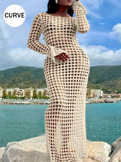 Plus Size Sexy Hollow-Out Long Sleeve Maxi Cruise Dress Vacation | SHEIN