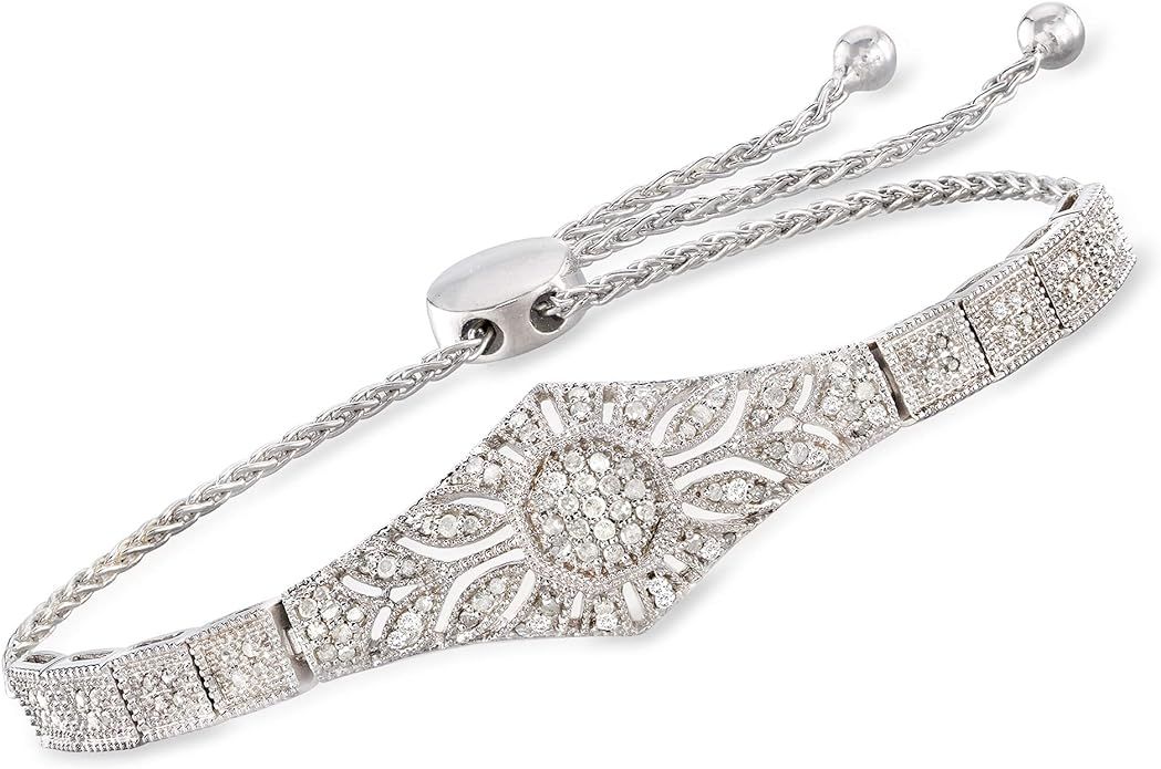 Ross-Simons 0.50 ct. t.w. Diamond Floral Openwork Bolo Bracelet in Sterling Silver | Amazon (US)