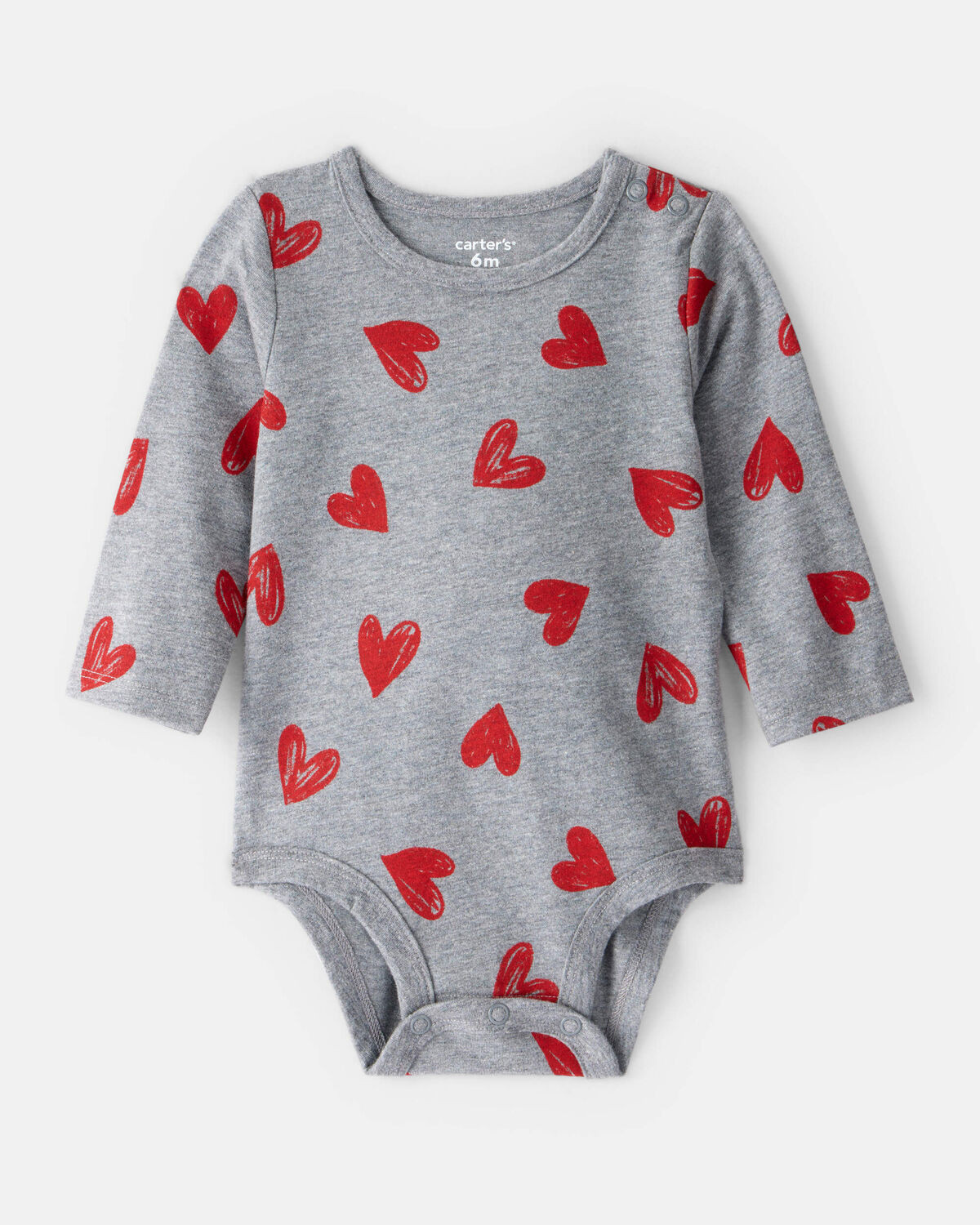 Baby Girl Heart Print Long-Sleeve Graphic Bodysuit - Grey | Carter's Inc