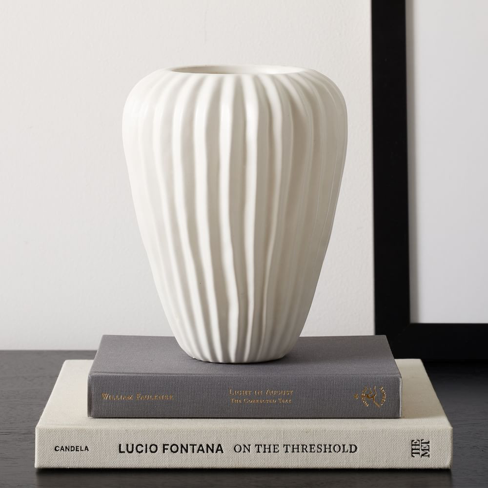 Sanibel Textured Vase, White, Wide | West Elm (US)