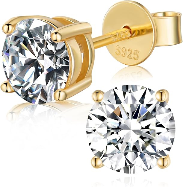 1-6CT Moissanite Stud Earrings for Women, C4P Setting D Color 925 Sterling Silver Earrings with C... | Amazon (US)