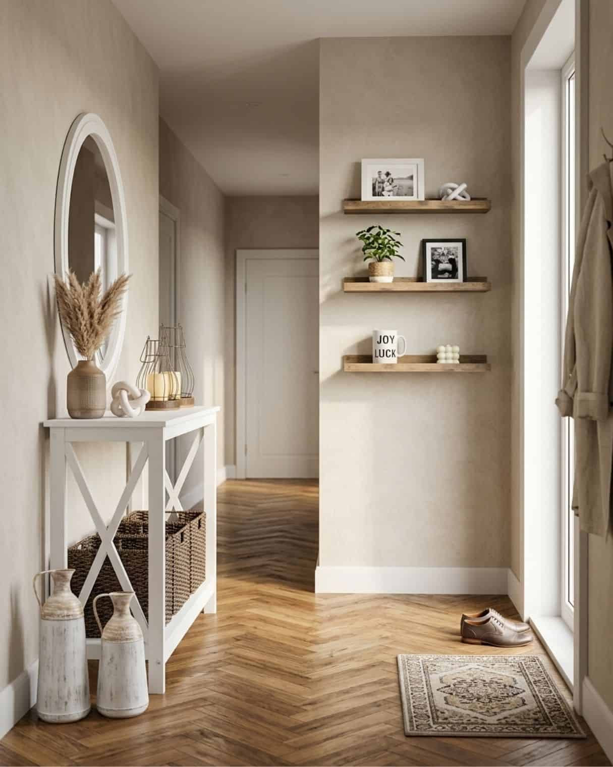 Modern farmhouse entryway design idea.

The mood board features furniture & decor from Amazon. The mockup is an approximation of how this mood board design could look in a home.

#LTKHome