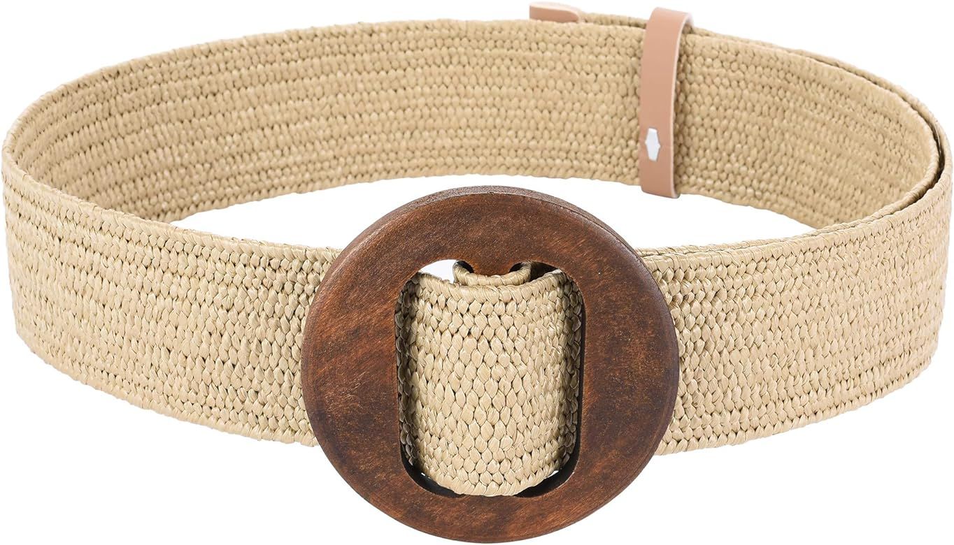 Women’s Belts w Elastic Woven Straw | Tropical Wide Woven Stretch Waist Belt | Amazon (US)