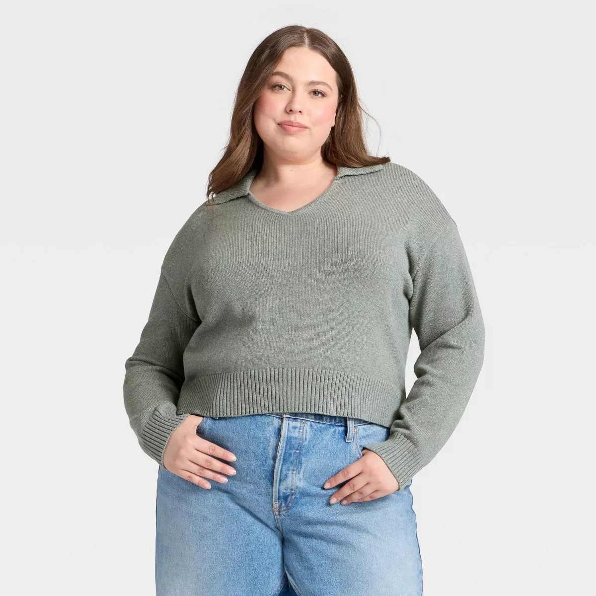 Women's Long Sleeve Collared Neck Pullover Sweater - Universal Thread™ Gray XXL | Target