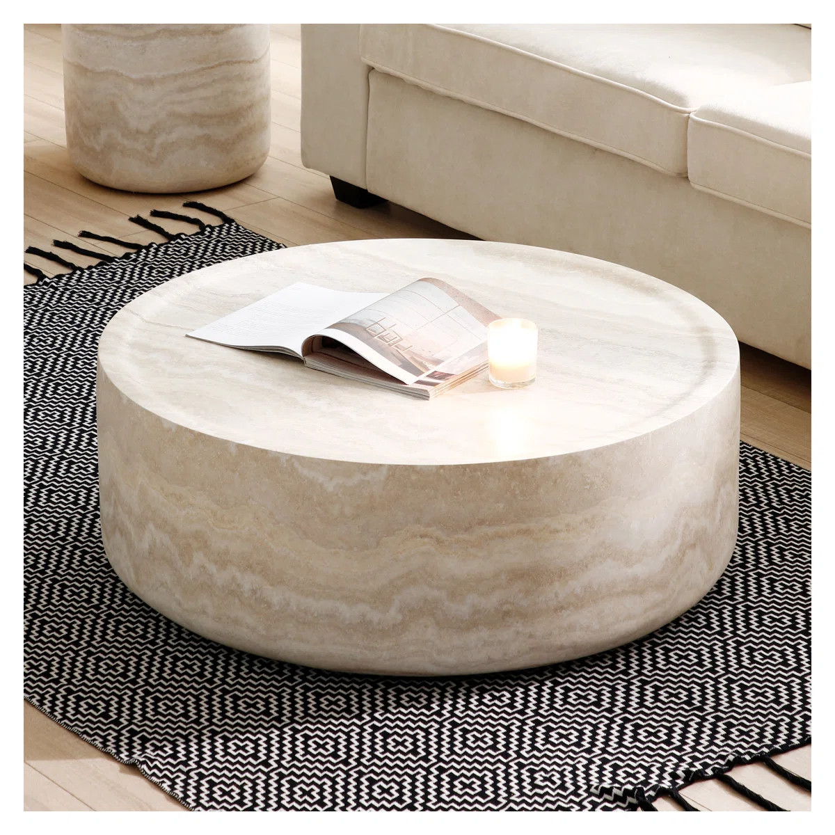 31.5'' Round Marble Pattern Coffee Table - Fiberglass Living Room Coffee Table with No Assembly R... | Wayfair North America