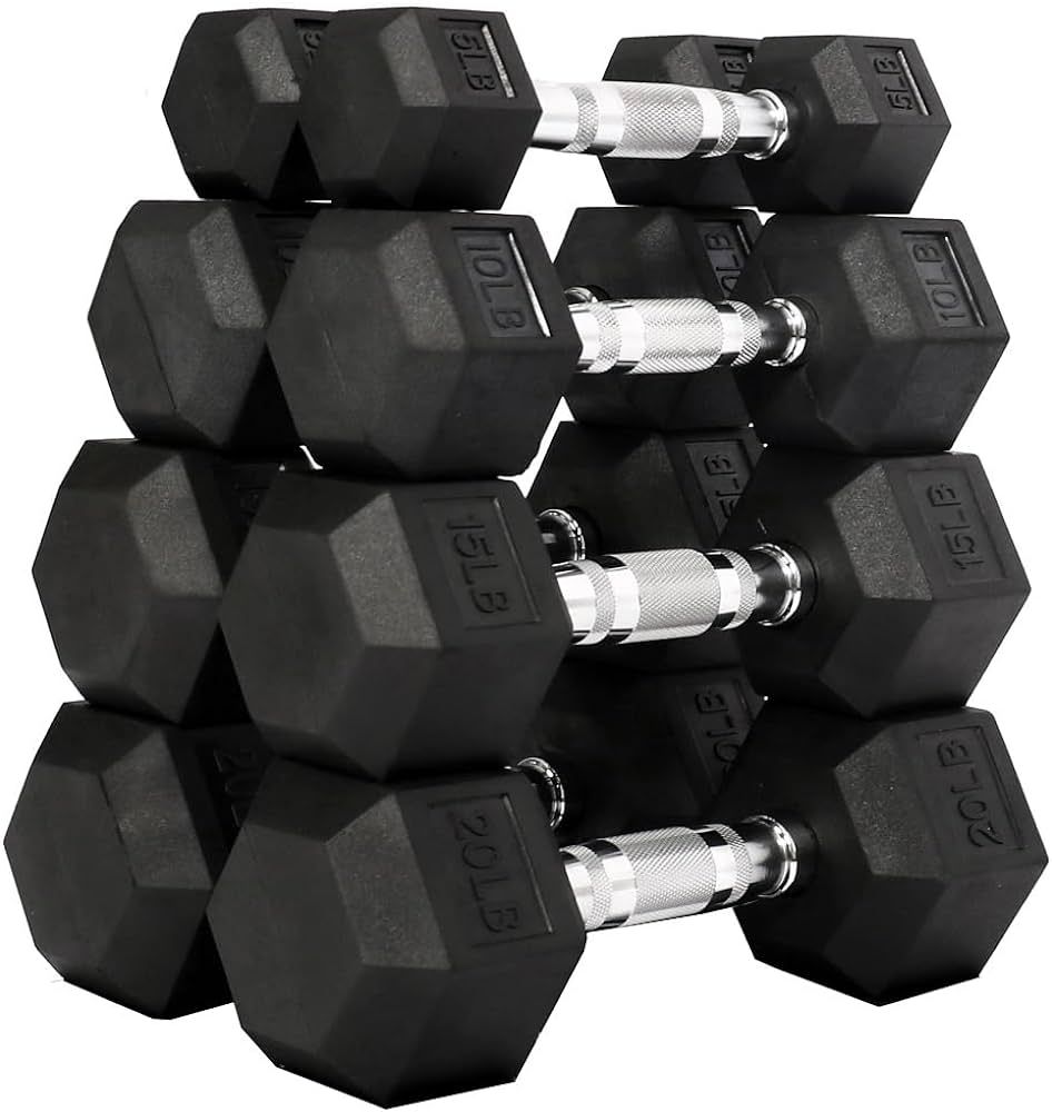 Signature Fitness Rubber Encased Hex Dumbbell, Pairs or Sets, Multiple Packages | Amazon (US)