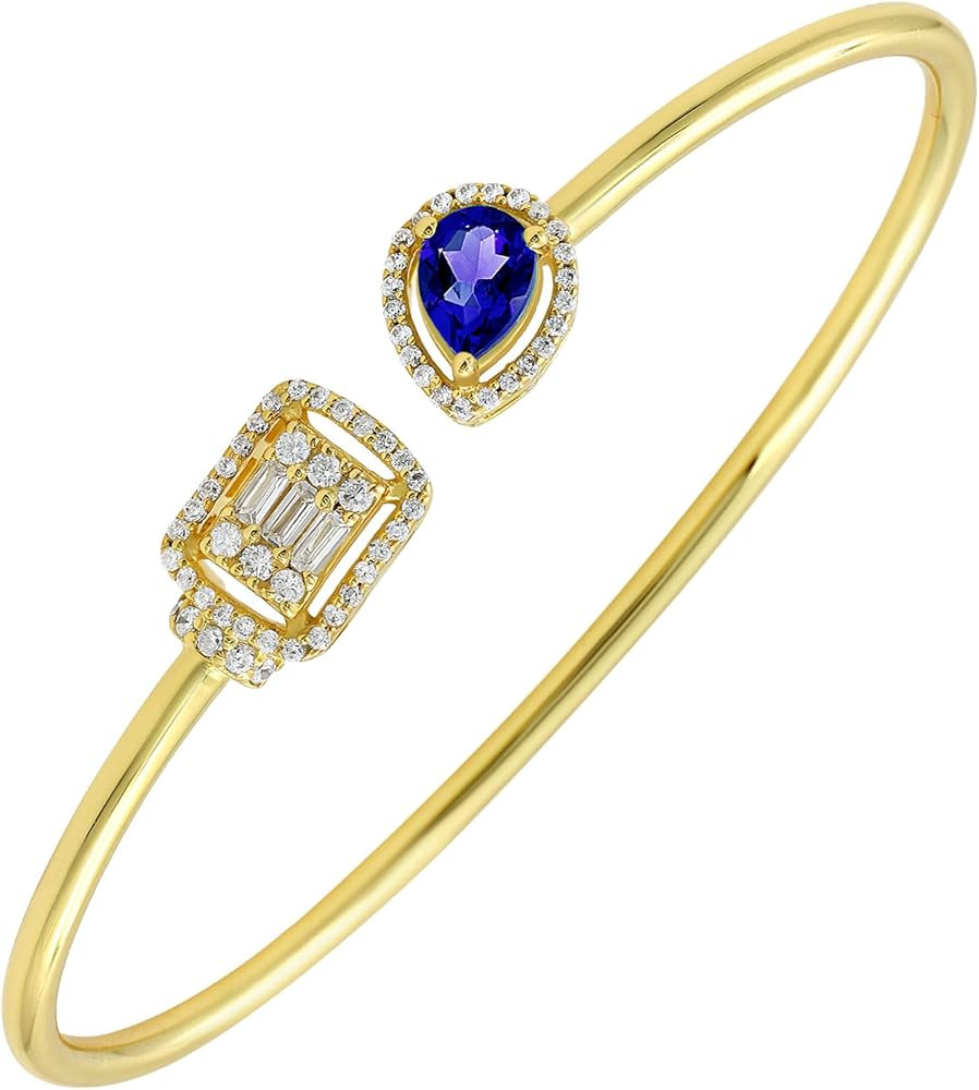 Emerlad Ruby Sapphire 14K Gold Plated Cuff Bracelet with Simulated Diamond - Open Cuff Bangle Gif... | Amazon (US)