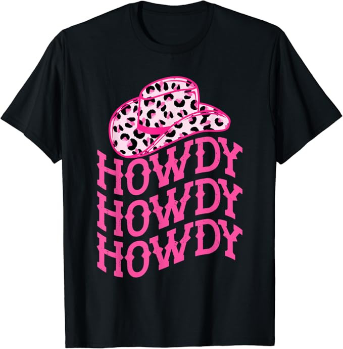 Pink Leopard Print Cowboy Hat Howdy Western Country Cowgirl T-Shirt | Amazon (US)