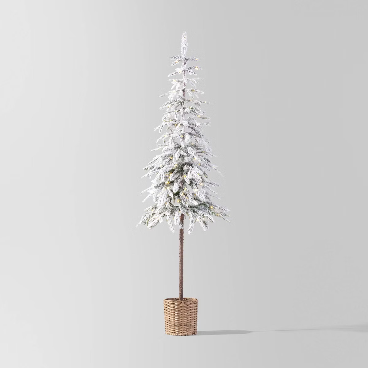 Pre-lit LED Dewdrop Downswept Flocked Balsam Fir with Basket Artificial Christmas Tree Warm White... | Target