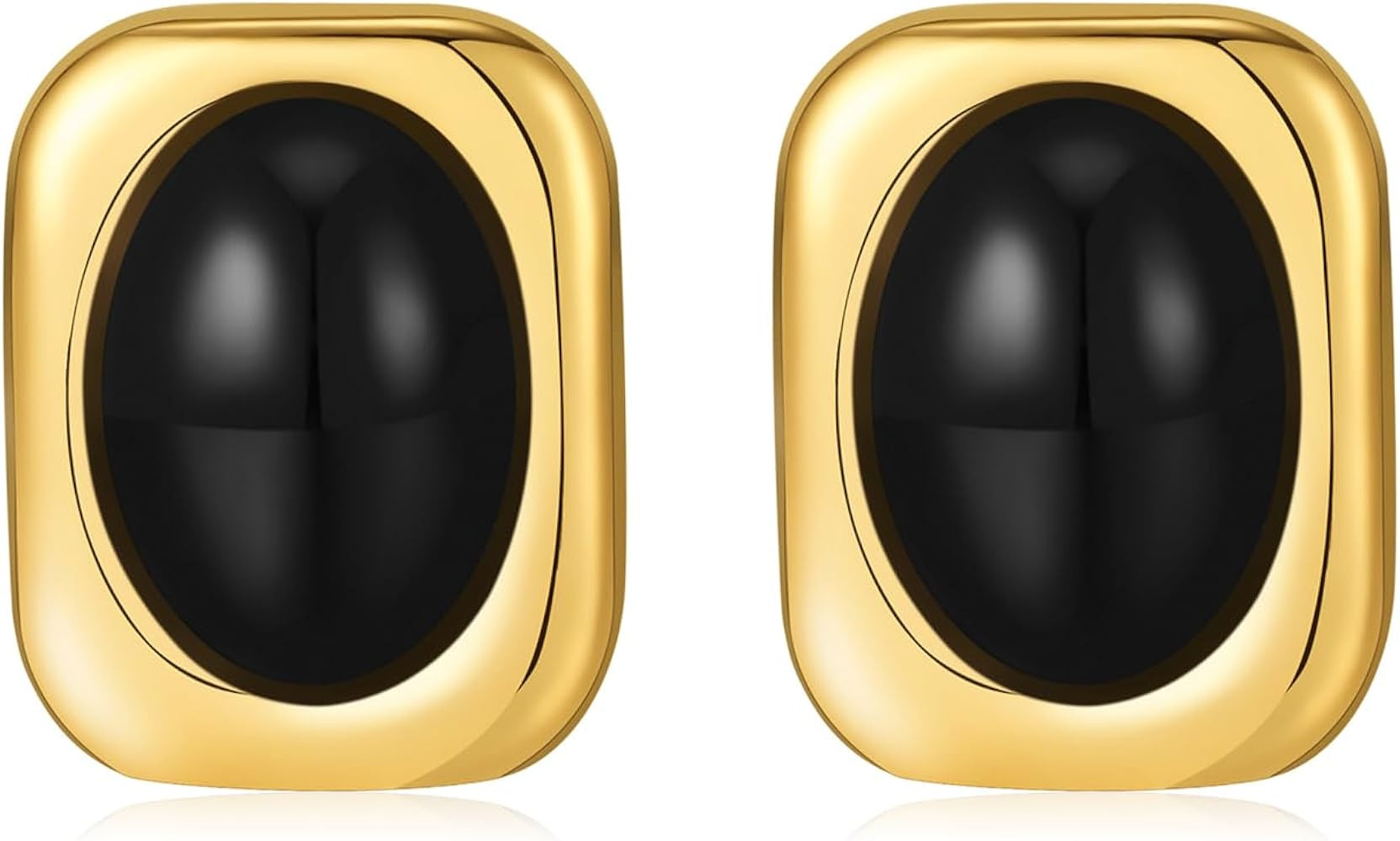 14K Gold Plated Earrings for Women Oval Square Stud Earrings Non Tarnish Stainless Steel | Amazon (US)