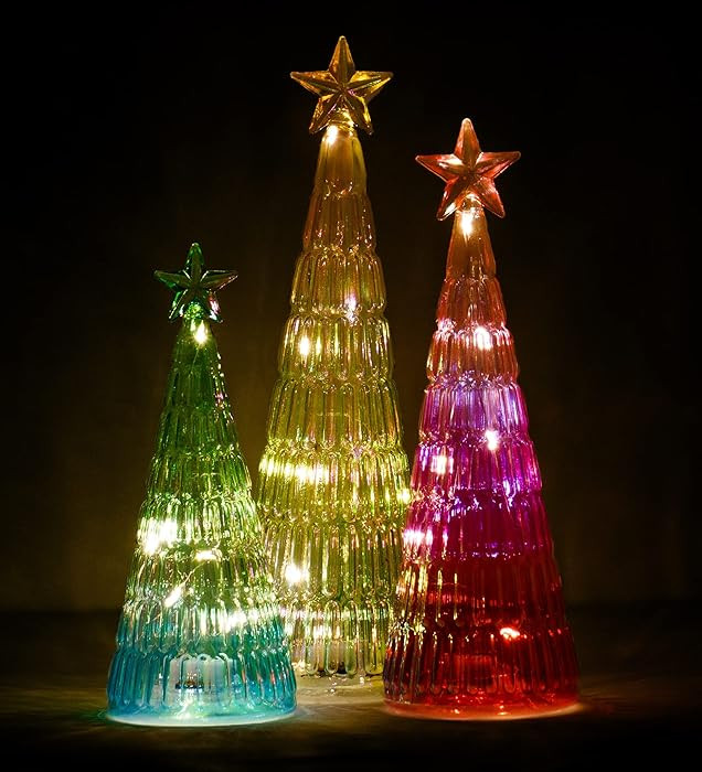 Red Co. 11”, 9.5”, and 8” Assorted Glass Christmas Tree Figurine Ornaments with LED Lights,... | Amazon (US)