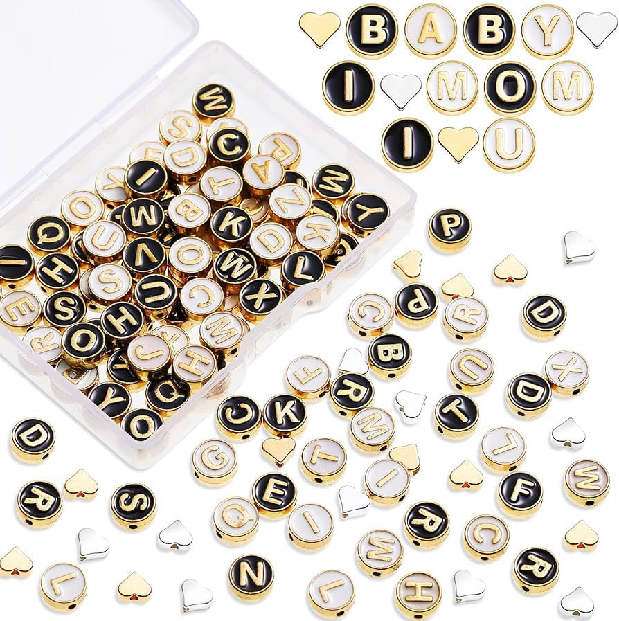 Sureio 114 Pcs Alloy Alphabet Letter Beads 8 mm Flat Round with Letter A-Z Plated Metal Initial L... | Amazon (US)