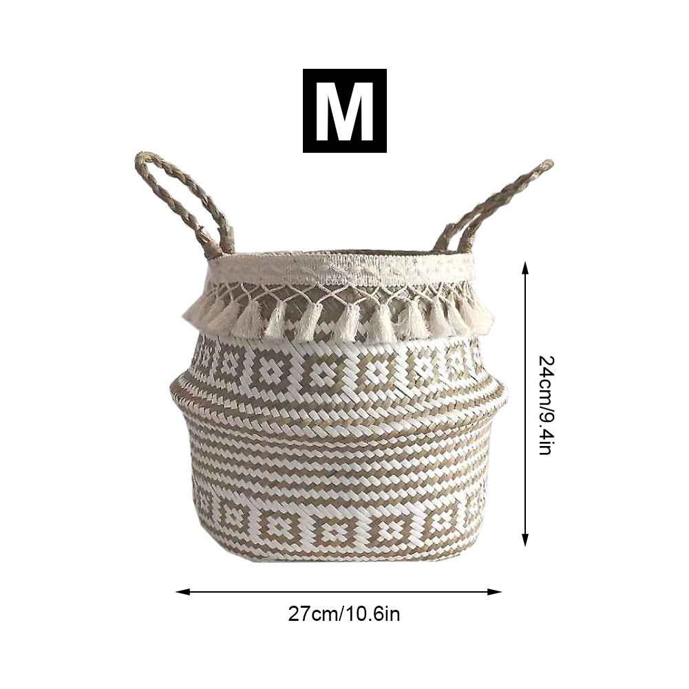 Double layer White Tassel Macrame Woven Seagrass Belly Basket for Storage, Decoration, Laundry, P... | Walmart (US)