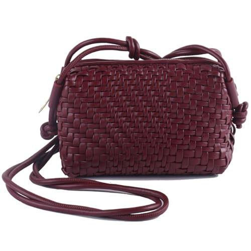 Dabdays Woven Crossbody Bags for Women Handwoven Purses Vegan Leather Small Handbag Handmade Shoulderbag (Burgundy) | Amazon (US)