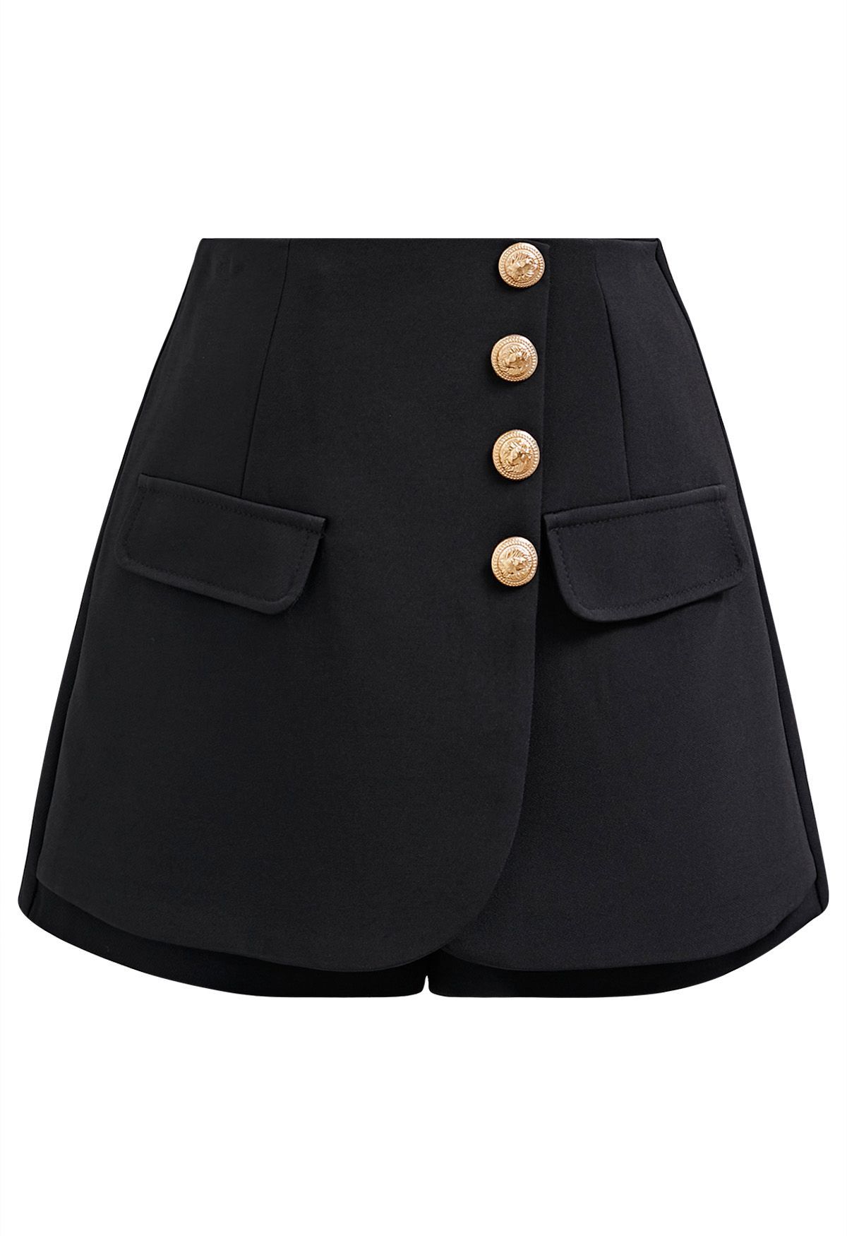 Ornate Golden Button Flap Skorts | Chicwish