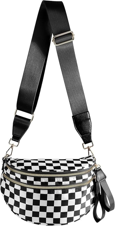 Crossbody Bags for Women, Black and White Checkered Fashion Cell Phone Cross Body Purses, Nylon H... | Amazon (US)