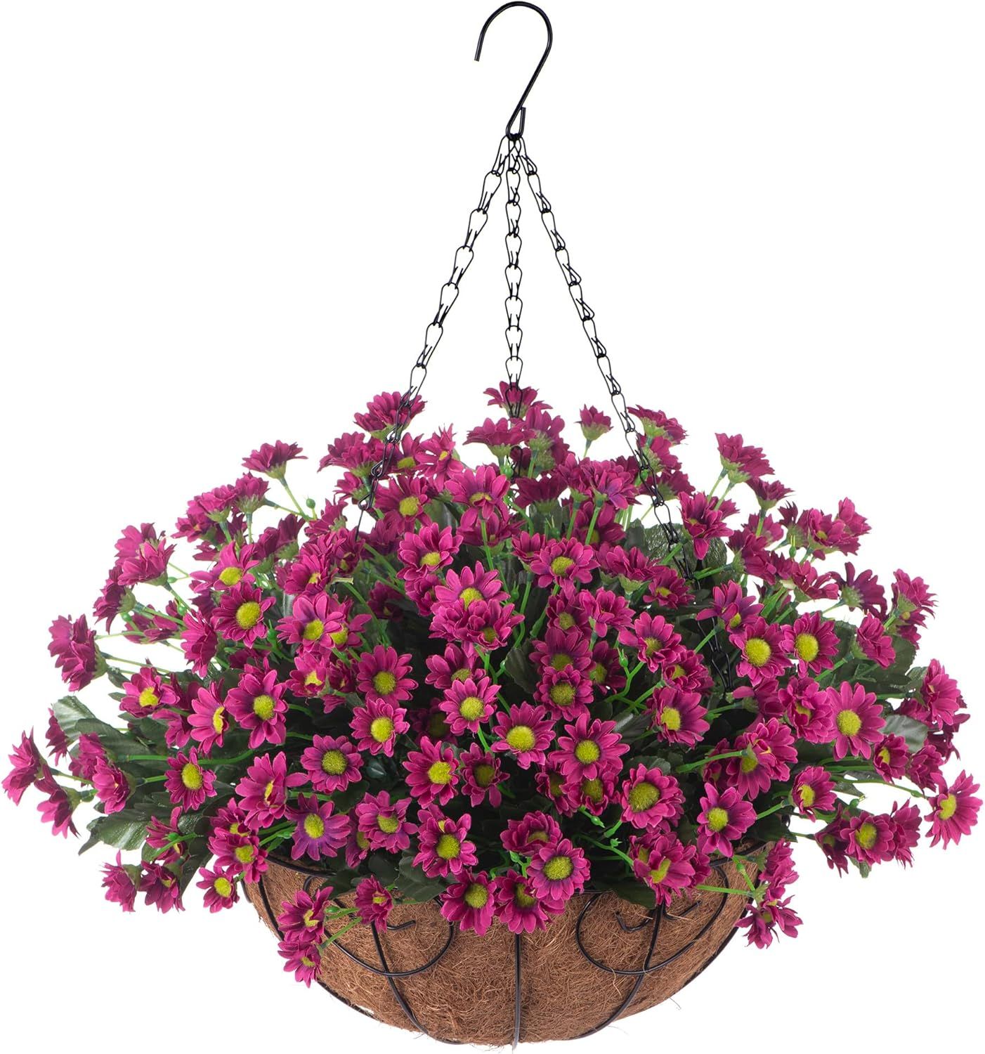 Artificial Hanging Flowers in Basket Patio Garden Porch Deck Spring Summer Decoration, Faux Chrys... | Amazon (US)