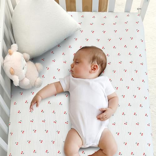 COTTONBEBE Muslin Crib Sheets, 100% Cotton Soft Breathable Fitted Toddler Bed Sheet, 28”x 52”x 9” Standard Size Baby Mattress Cover for Girls & Boys, Berry | Amazon (US)