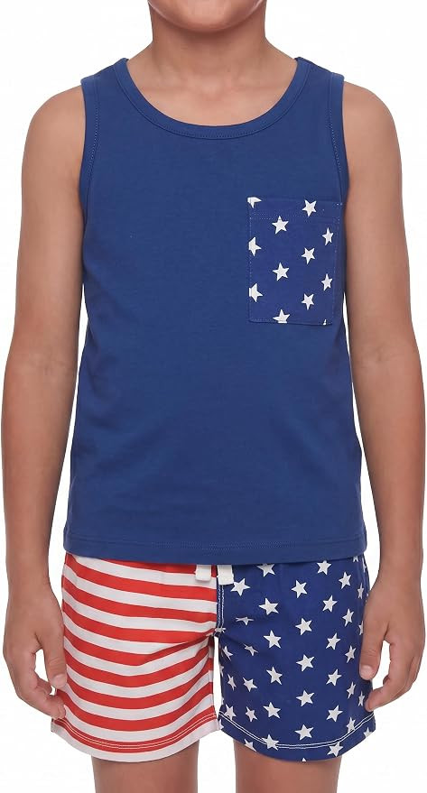 Unique Baby Boys American Boy 4th of July 2pc Tank Shorts Set | Amazon (US)