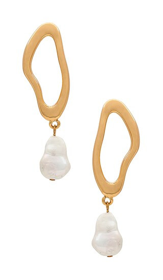 Pearl Squiggle Drop Earrings in Gold | Revolve Clothing (Global)