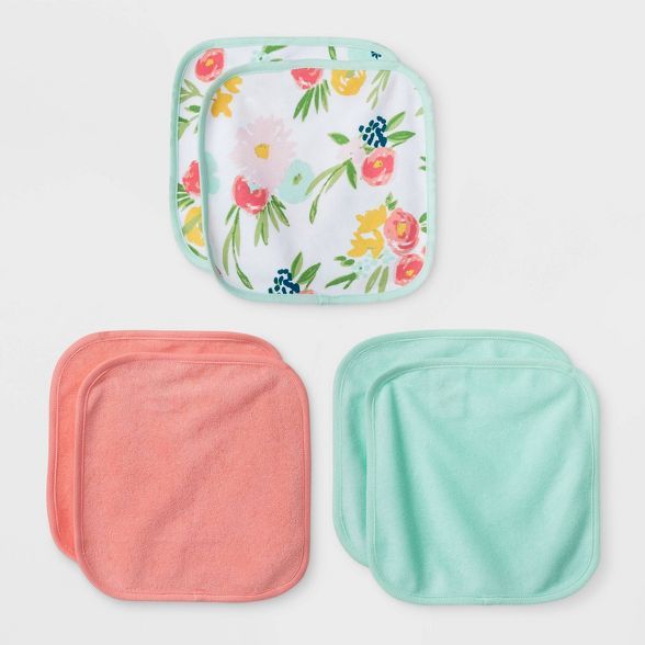 Baby Girls' 6pk Floral Fields Washcloth Set - Cloud Island™ Coral | Target