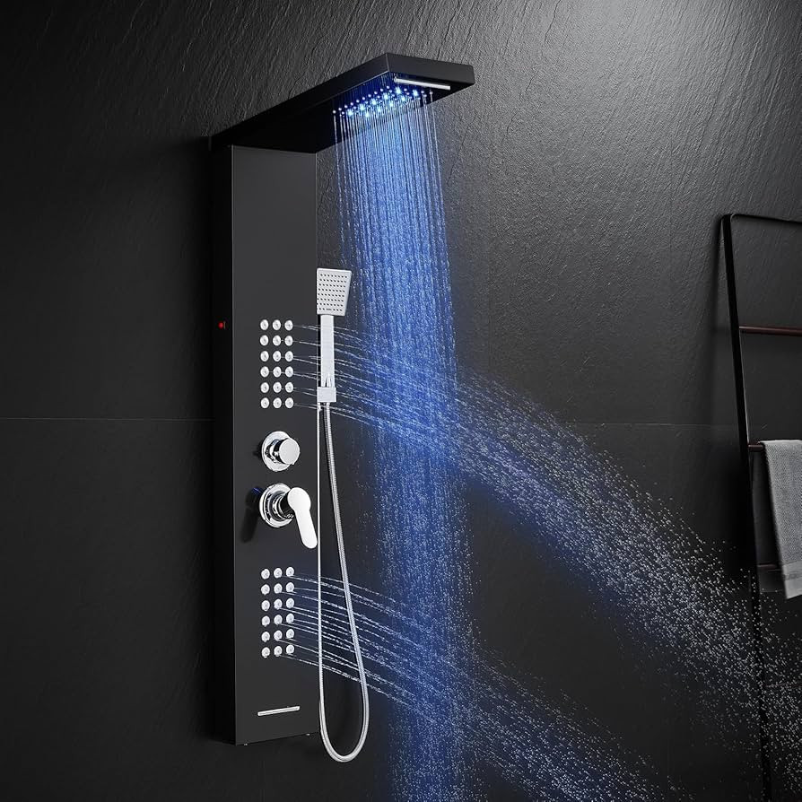 ROVATE LED Shower Panel Tower System Stainless Steel, Rainfall Waterfall Shower Panels with Jets ... | Amazon (US)