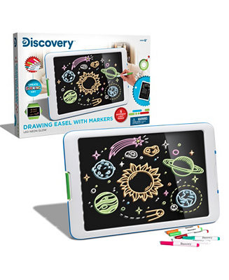 Inspire your young artist with the Discovery Kids Neon Glow Drawing Easel! This glow-in-the-dark ... | Macy's