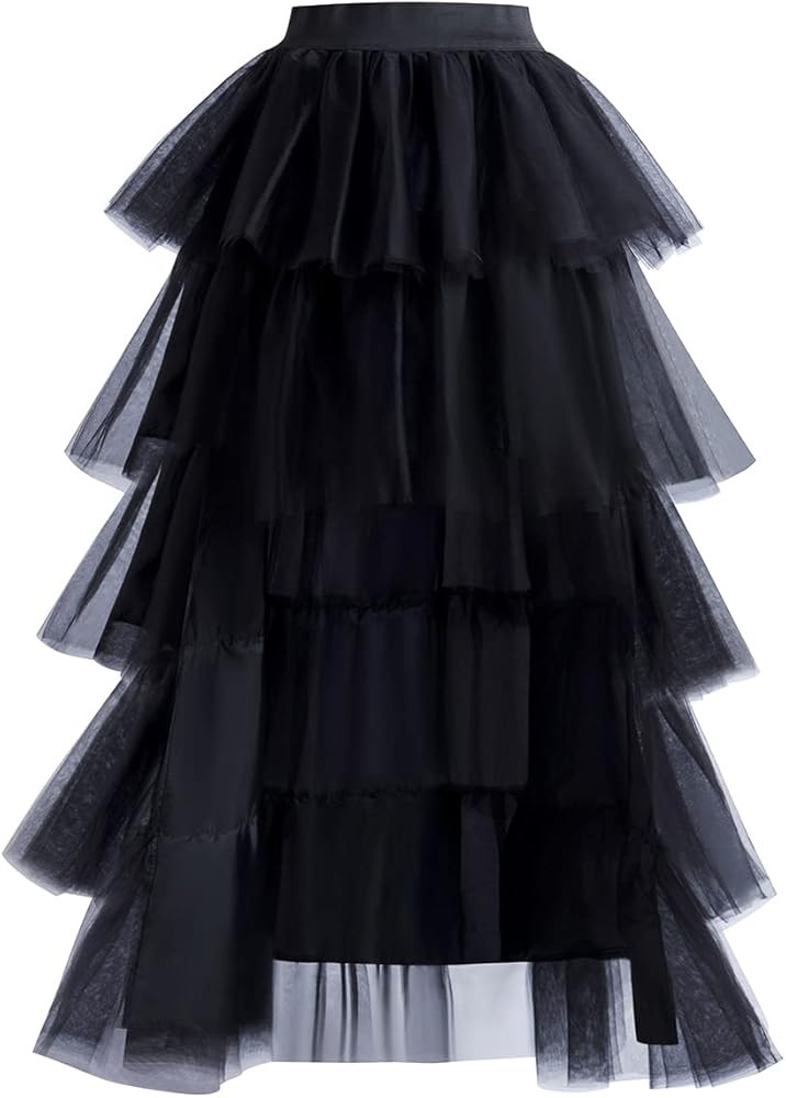 Women's High Low Tutu Skirts Sweet Elastic Waist Tulle Layered Ruffles Mesh Long Tiered Skirt | Amazon (US)