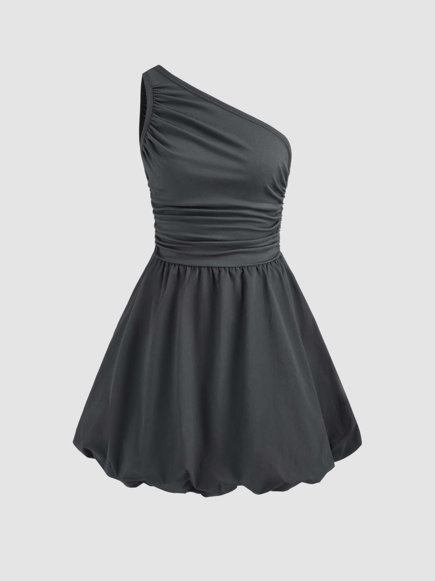 Asymmetrical Neck Ruched Bubble Hem Mini Dress | Cider