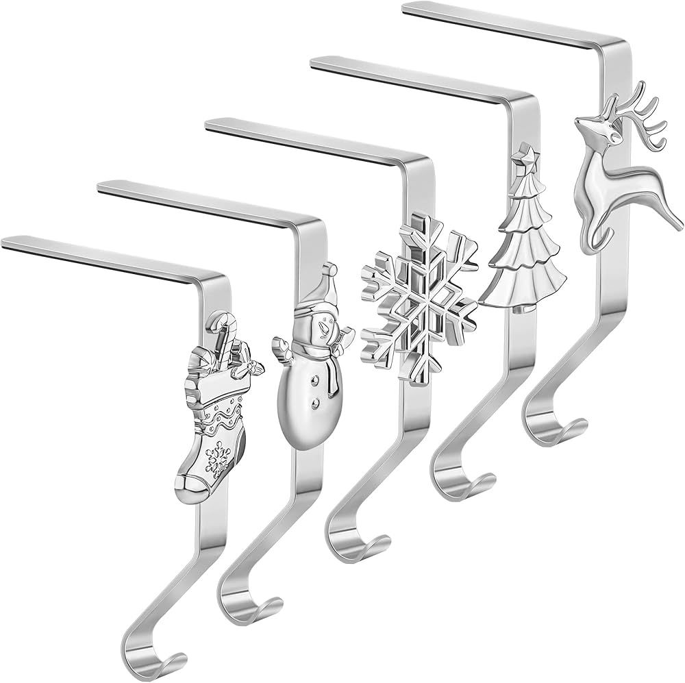URATOT Pack of 5 Christmas Stocking Holders Mantel Hooks Hanger Christmas Stocking Clips in 5 Styles | Amazon (US)
