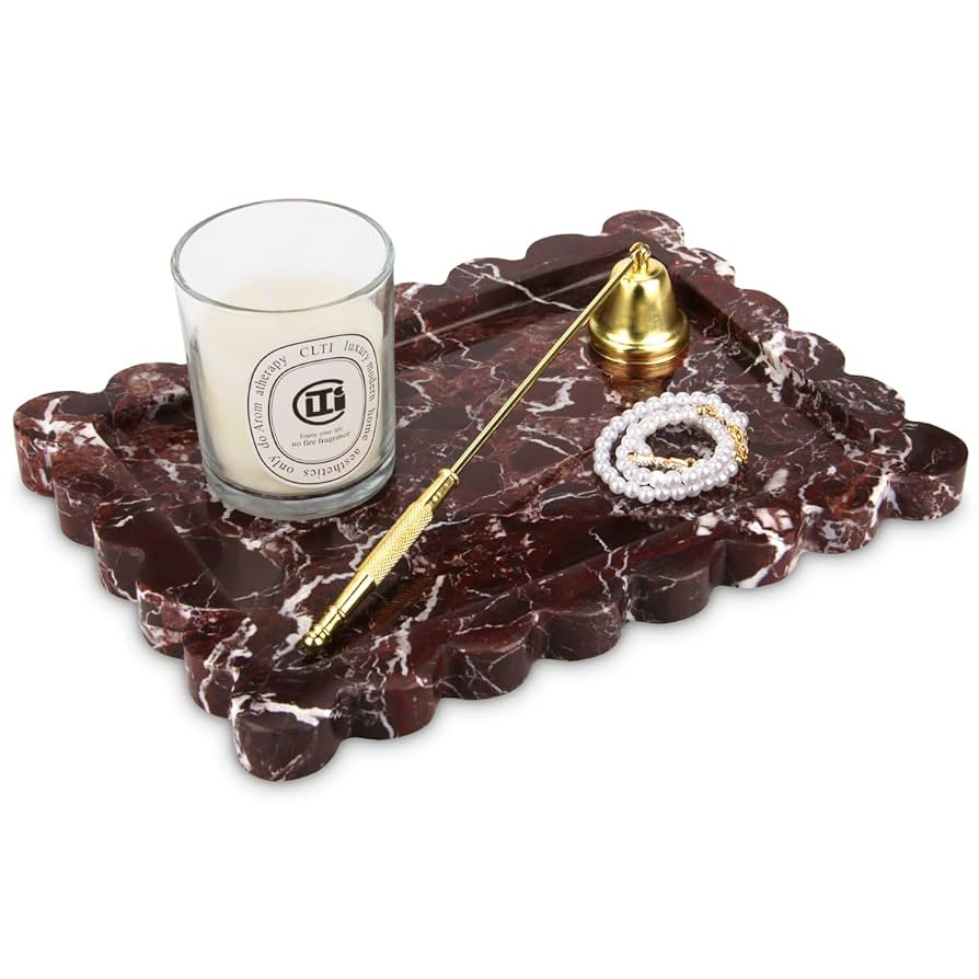 Scalloped Marble Decorative Tray,Luxury Natural Stone Bathroom Vanity Tray, Dresser Top Perfume C... | Amazon (US)