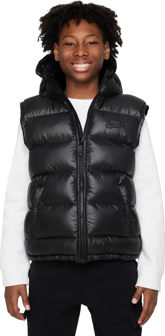 Kids' Water Repellent Therma-FIT Hooded Puffer Vest | Nordstrom