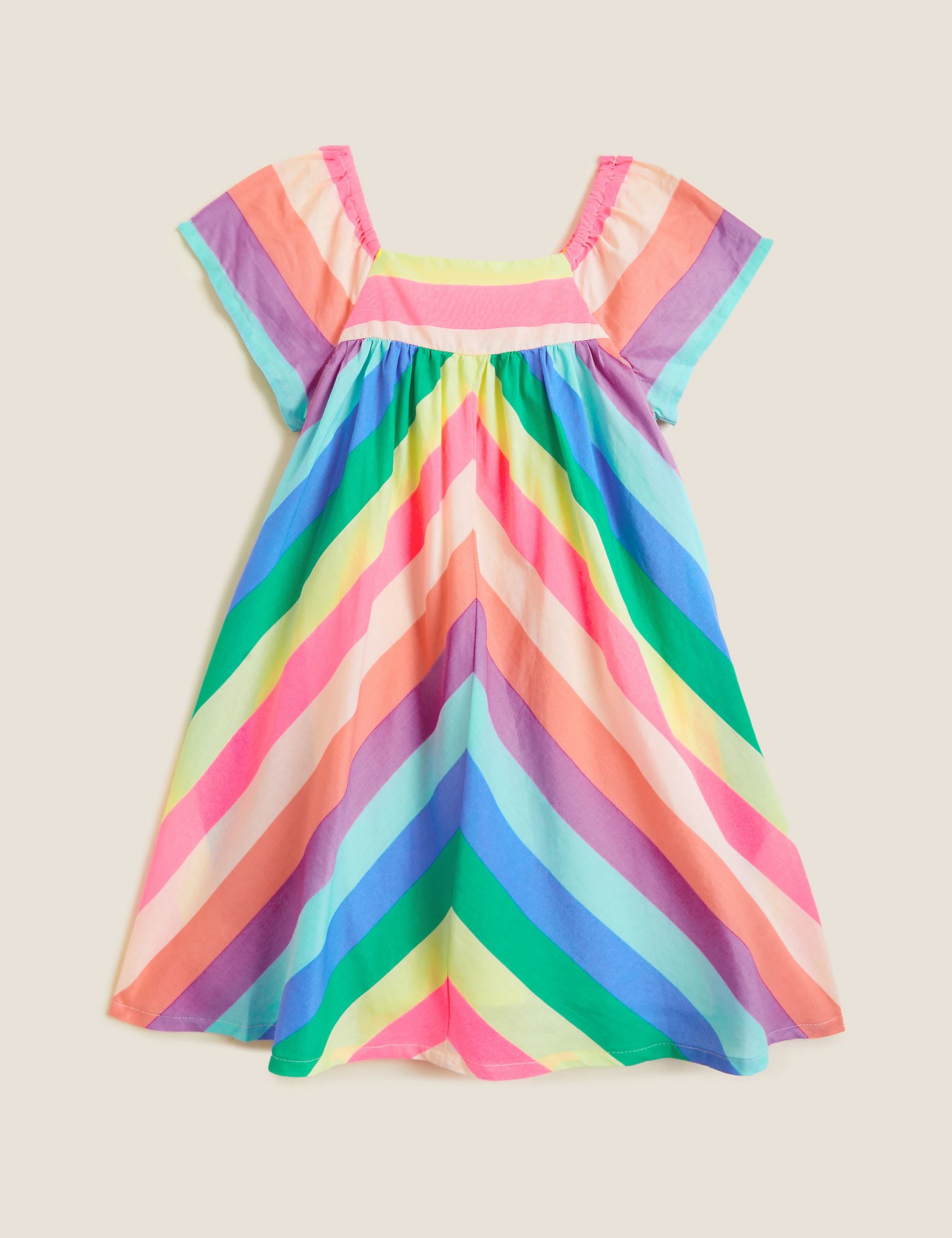 Pure Cotton Rainbow Striped Dress (2-7 Yrs) | Marks and Spencer US