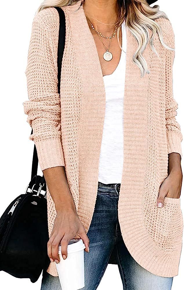 ZESICA Women's Long Sleeve Open Front Casual Lightweight Soft Knit Cardigan Sweater Outerwear | Amazon (US)