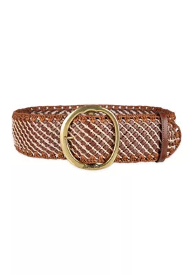 Sam Edelman Women's Leather Woven Belt with Circle Centerbar Buckle, Brown, Medium | Belk