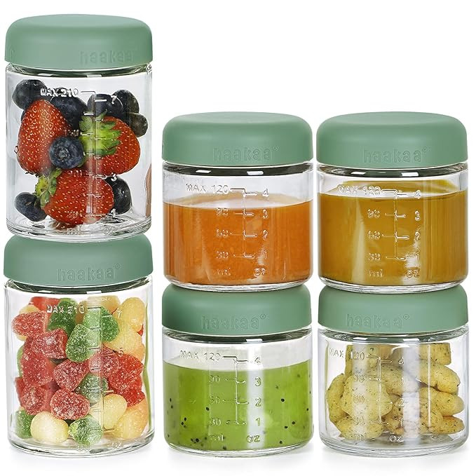 haakaa Baby Food Containers Glass,100% Leak-Proof Baby Jars with Silicone Lid, Premium Borosilica... | Amazon (US)