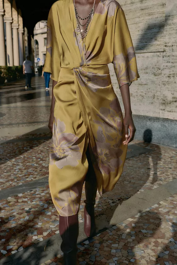 SATIN PRINTED MIDI DRESS | Zara US