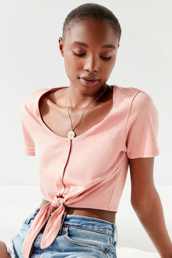 UO Tie-Front Button-Down Tee | Urban Outfitters (US and RoW)
