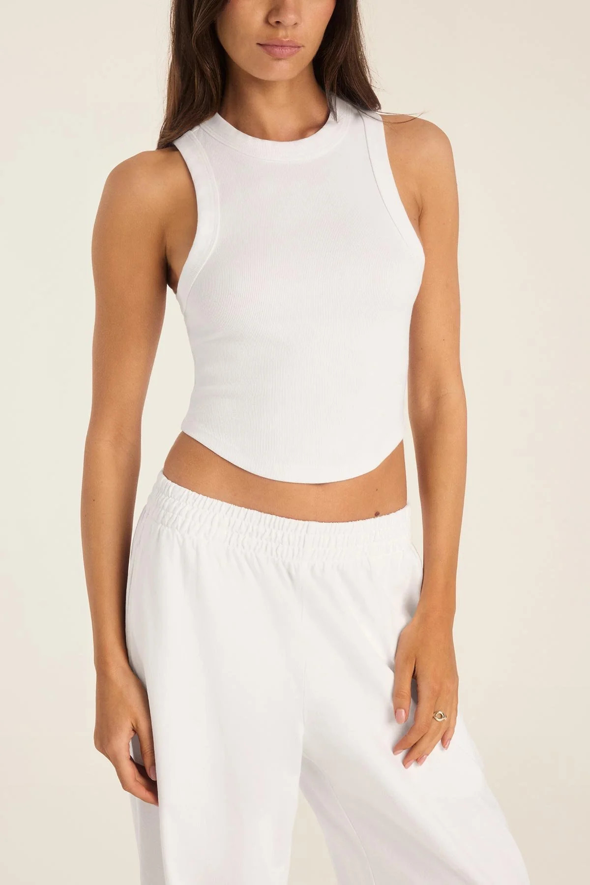Daybreak Essential Crop Tank - White Cotton Rib | Vitamin A