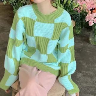 Plaid Sweater Green - One Size | YesStyle Global
