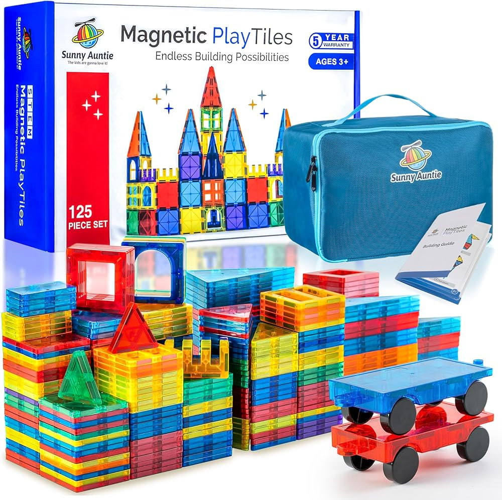 Magnetic Tiles 125 PCS+ Bonus Zippered CASE, Kids Toy for 3 4 5 6 7 8 Year Old Boys & Girls, Magn... | Amazon (US)