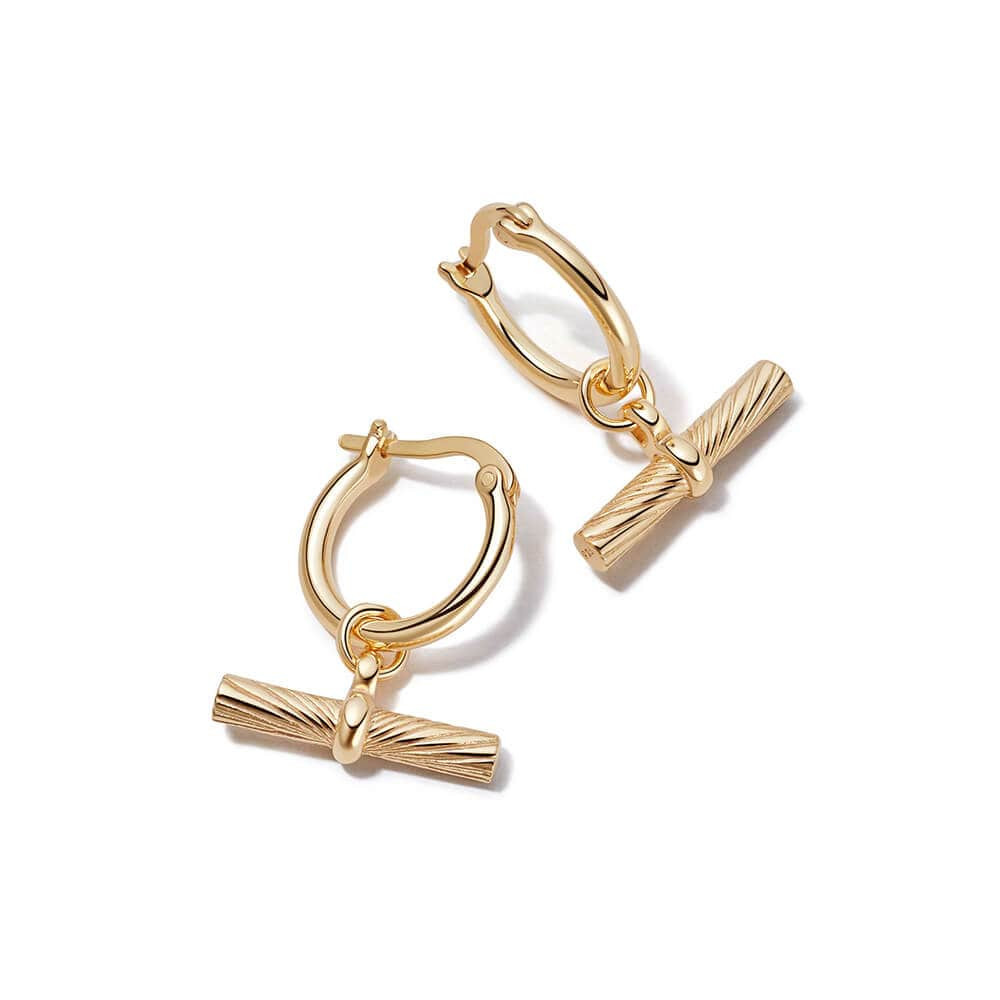 Estée Lalonde T Bar Charm Earrings 18ct Gold Plate | Daisy London Jewellery